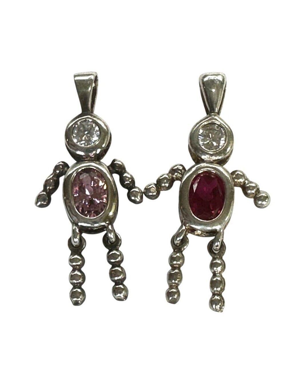 Unmarked Silver Birthstone Kid Child Pendants With Pink & Red Stones